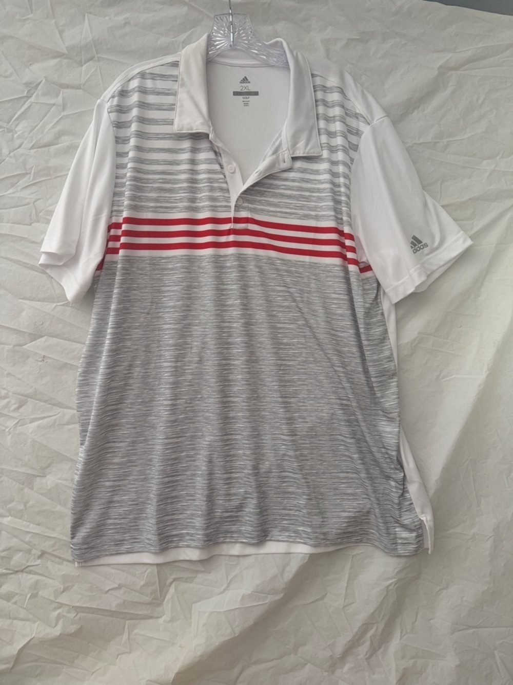adidas Men’s White, Gray & Red Striped Golf Polo